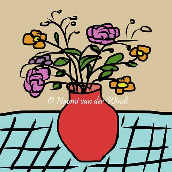 201 Rode vaas met veldbloemen - kunstreproductie