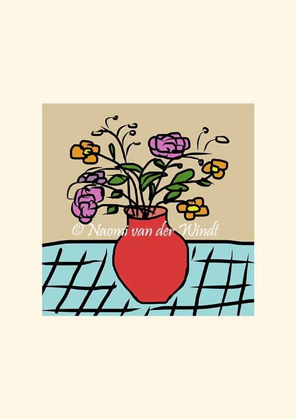 201 Rode vaas met veldbloemen - op A4 of A3 papier