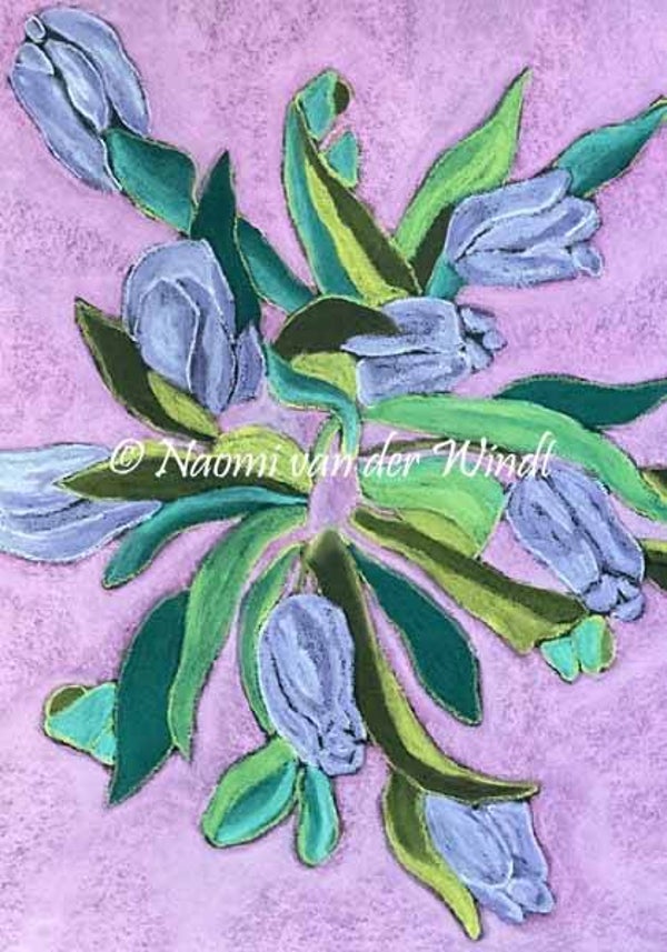 220 Lila paarse tulpen - dubbel gevouwen kunstkaart incl. envelop