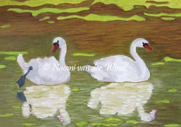 230 Een paar zwanen - dubbel gevouwen kunstkaart incl. envelop