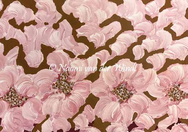 232 Roze witte bloemen - dubbel gevouwen kunstkaart incl. envelop