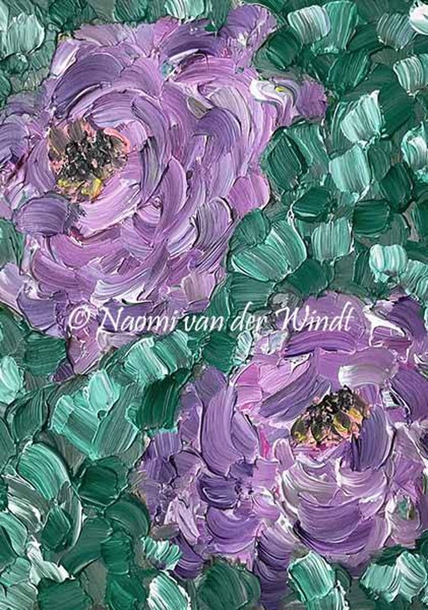 233 Paarse bloemen - dubbel gevouwen kunstkaart incl. envelop