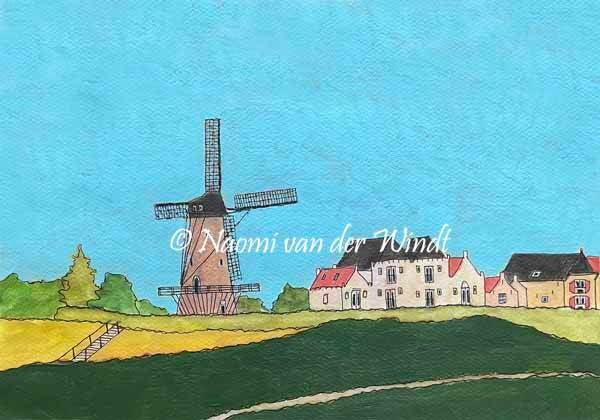 238 Molen in Willemstad - kunstreproductie