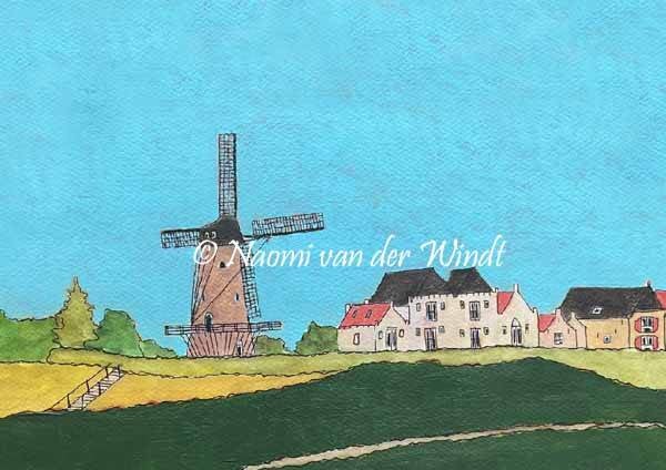 238 Molen in Willemstad - dubbel gevouwen kunstkaart incl. envelop
