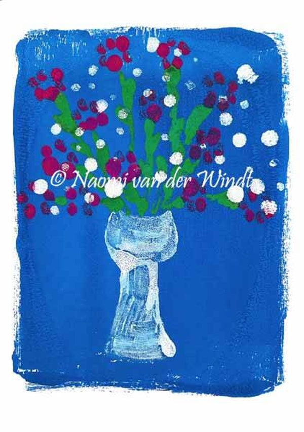 245 Witte vaas met wilde bloemen - dubbel gevouwen kunstkaart incl. envelop