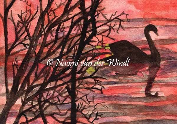 248 Zwaan bij avondrood - dubbel gevouwen kunstkaart incl. envelop