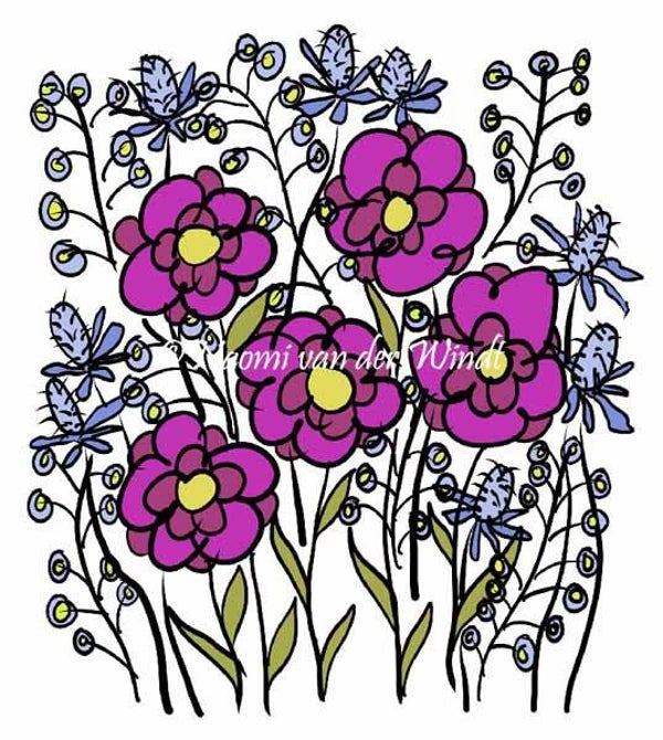 253 Distels en roze bloemen - dubbel gevouwen kunstkaart incl. envelop