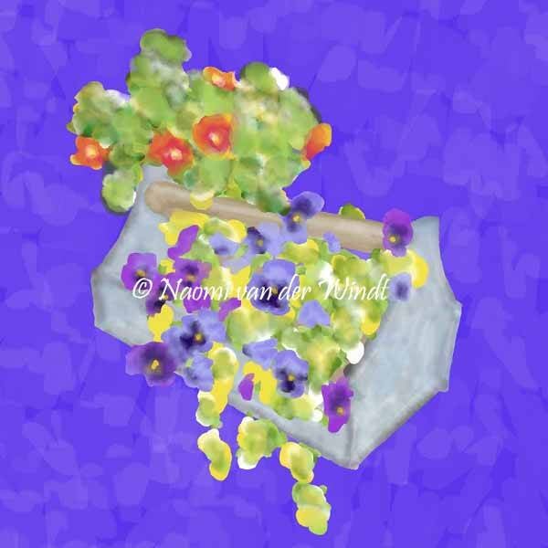 259 Plantenbak met bloemen - dubbel gevouwen kunstkaart incl. envelop
