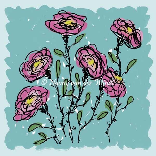 262 Wilde roze bloemen - kunstreproductie