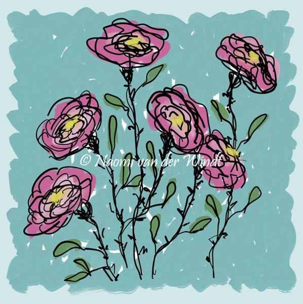 262 Wilde roze bloemen - dubbel gevouwen kunstkaart incl. envelop