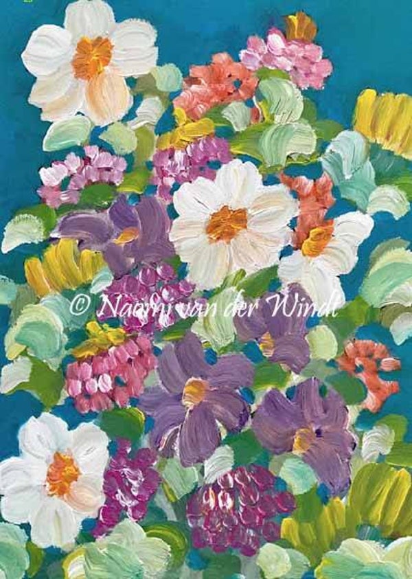 274 Vrolijke veldbloemen - dubbel gevouwen kunstkaart incl. envelop
