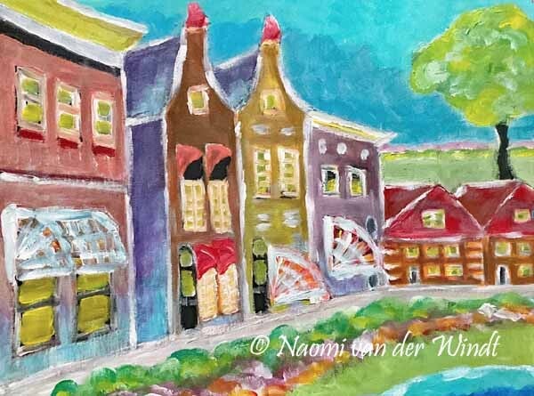 276 Stadsgezicht aan het water - dubbel gevouwen kunstkaart incl. envelop