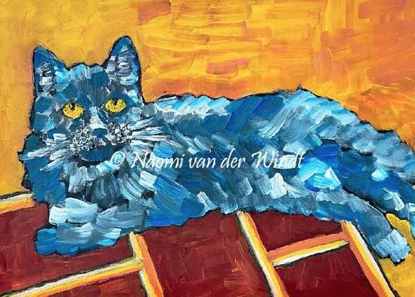284 Blauwe kater - dubbel gevouwen kunstkaart incl. envelop