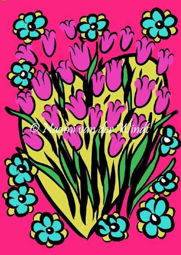 288 Roze tulpen - dubbel gevouwen kunstkaart incl. envelop