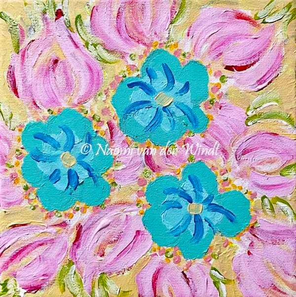 291 Blauwroze bloemen - kunstreproductie