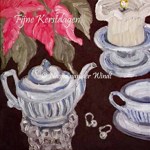 Kerstkaart 069 Theepot - dubbel gevouwen kunstkaart incl. envelop