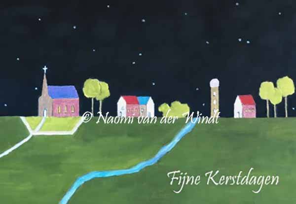 Kerstkaart 172 Dorpje onder de sterren - dubbel gevouwen kunstkaart incl. envelop