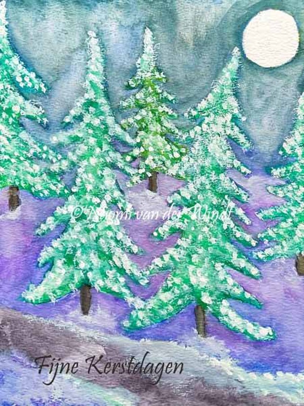 Kerstkaart 231 Bomen in de sneeuw - dubbel gevouwen kunstkaart incl. envelop