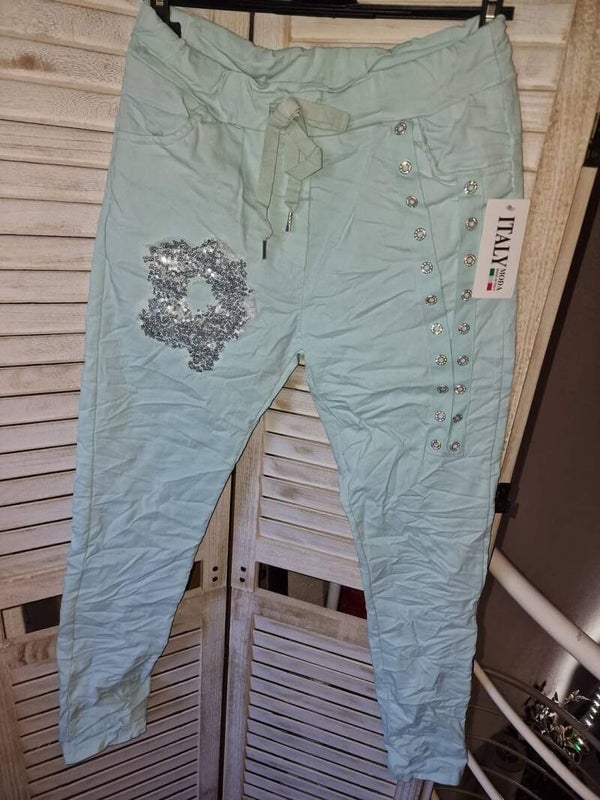 Joggpant Hosen mit Pailetten Applikationen /Ziernieten