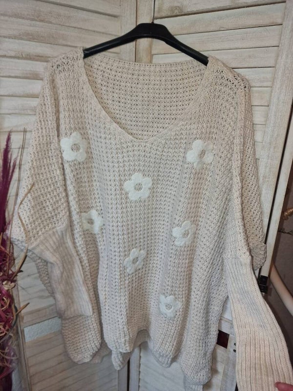 Grobstrick Pullover Blumen