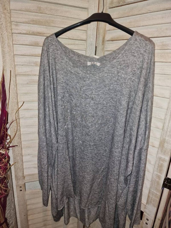 Leichter Feinstrick Pullover mit Strasssteinen