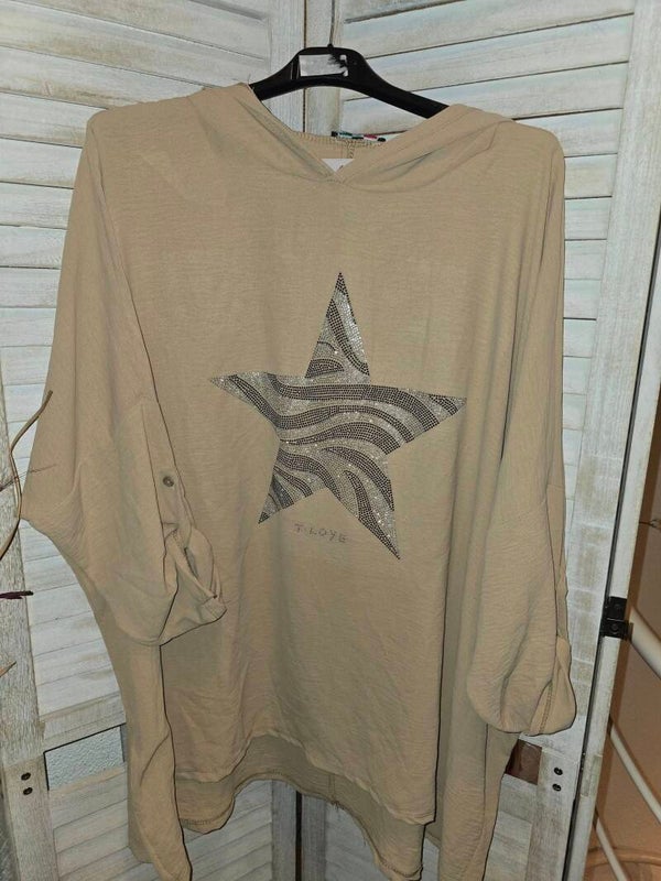 Curvy Bluse Hoodie Stern mit Strasssteine