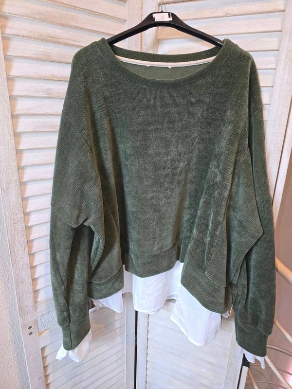 Cordpullover unten Blusenstoff zusammen genäht