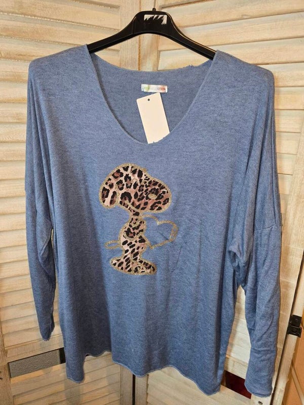 Leichter Feinstrickpullover Snoppy Leoprint