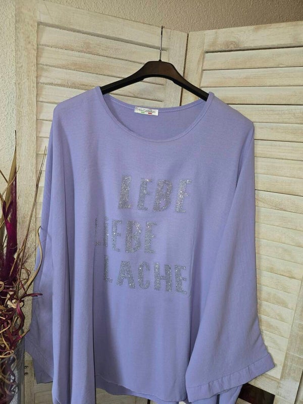 Curvy Bluse Lebe Liebe Lache mit Strasssteine