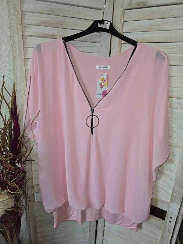 Flatterbluse kurzarm mit Reissverschluss