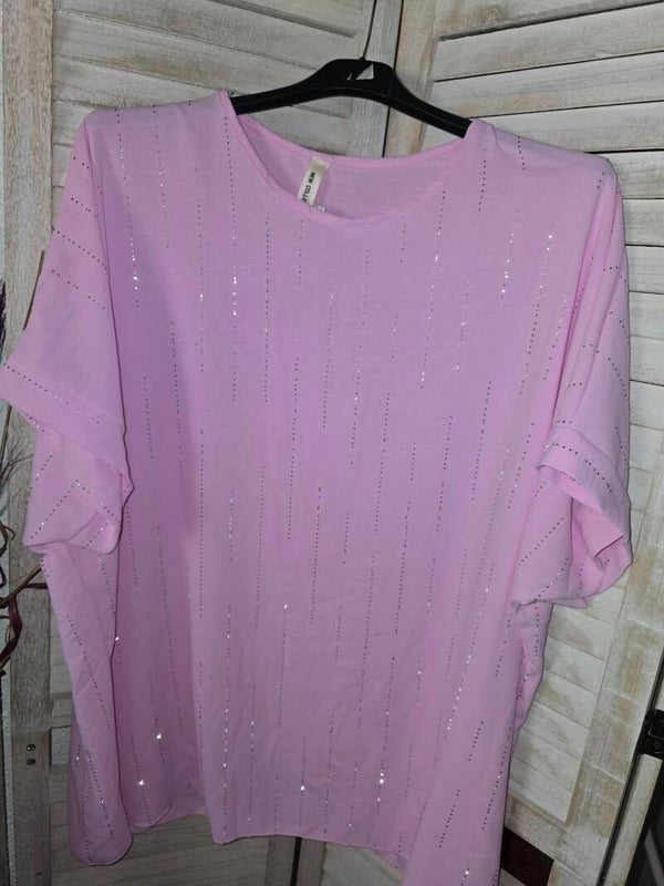 Kurzarm Bluse in verschiedene Farbe mit Strasssteine
