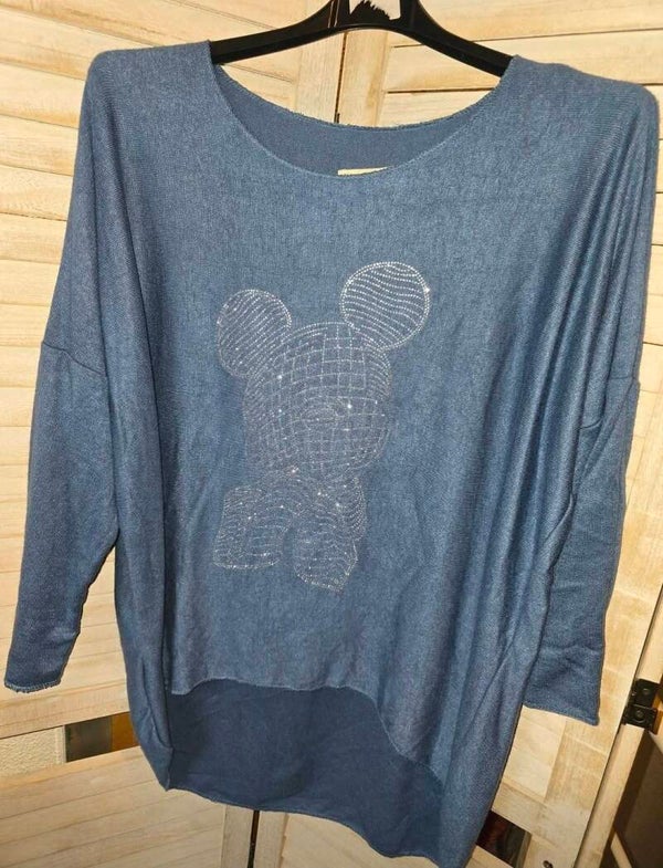 Leichter Feinstrick Pullover Motiv Bärchen mit Strasssteine