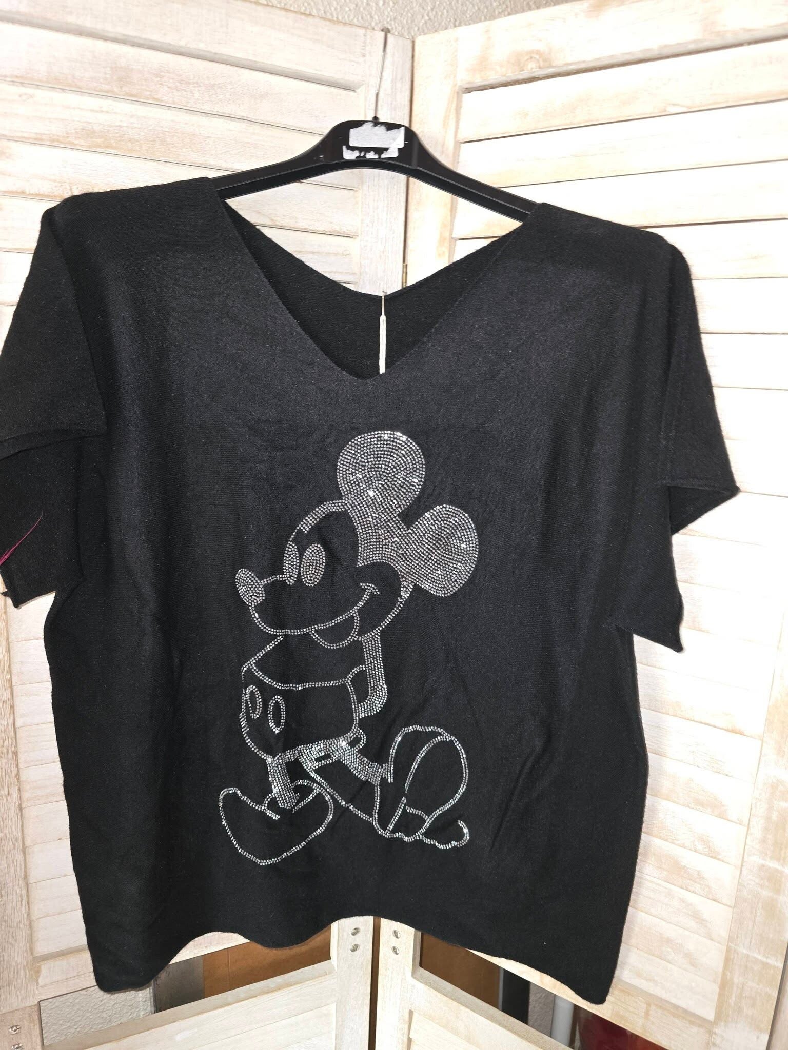 Feinstrick kurzarm Mickey mit Strasssteinli