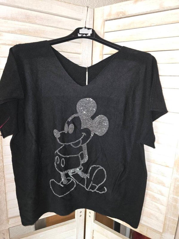 Feinstrick kurzarm Mickey mit Strasssteinli