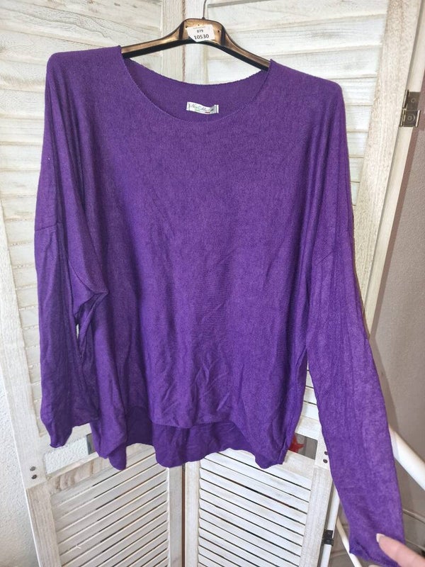 Leichter Feinstrick Pullover hinten am Rückenteil Flügel aus Strasssteine Vorderseite Uni