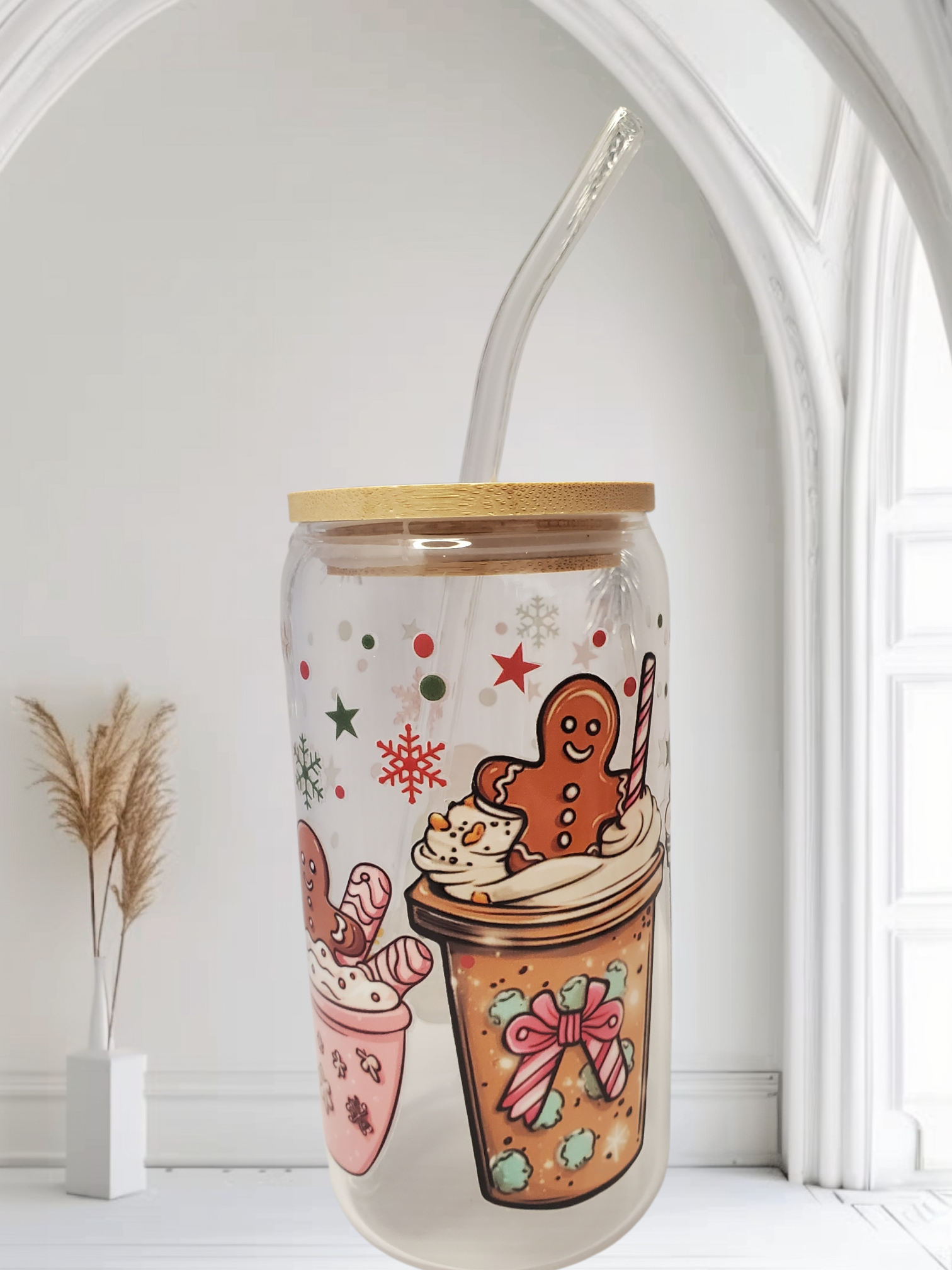 Christmas Glass Cups with Lid