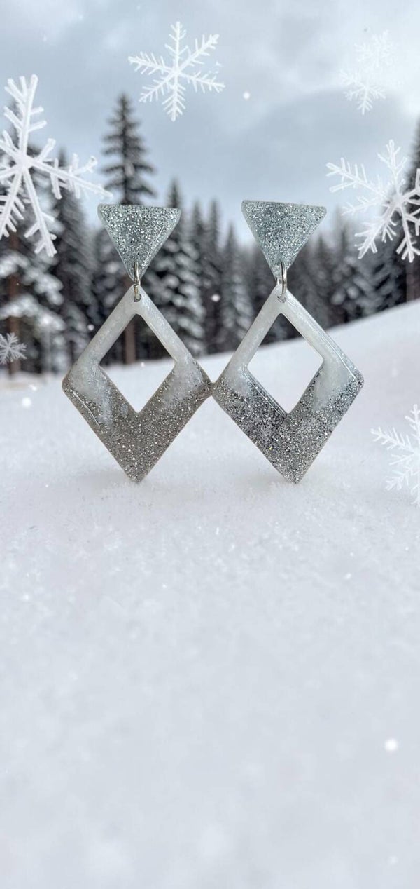 Silver and white UV resin earing