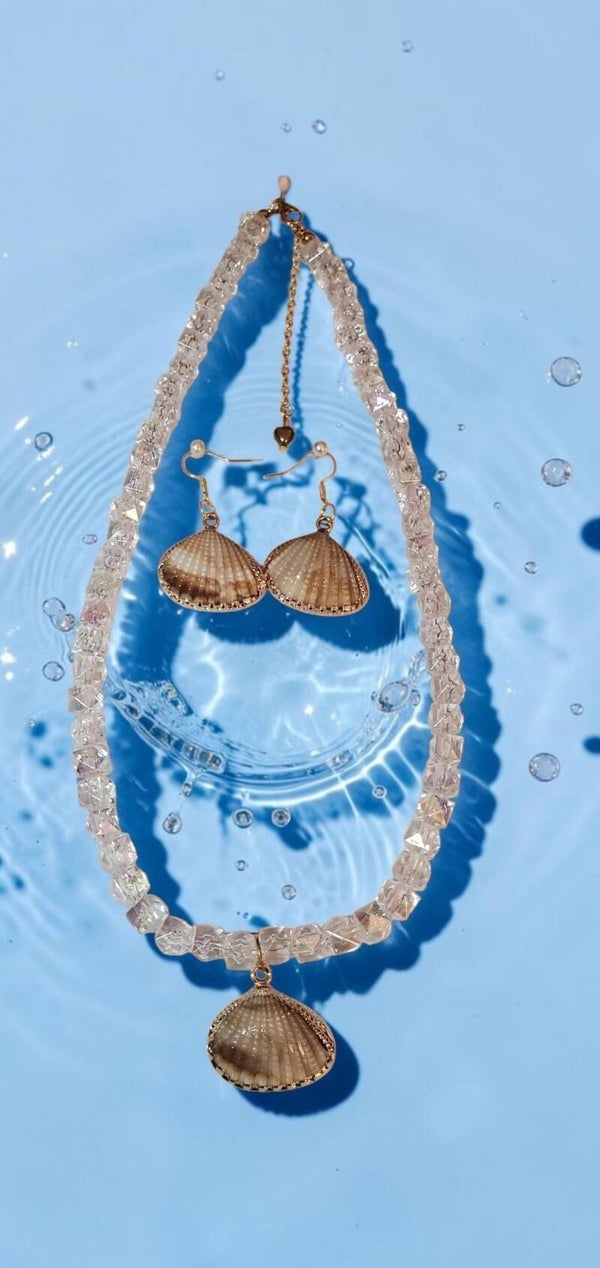 Clear crystal bead necklace set