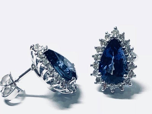 ORECCHINI PUNTO LUCE GOCCIA DONNA IN ORO BIANCO 18 KT CON DIAMANTI 0,32 CT E ZAFFIRI GOCCIA 1,50 CT