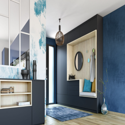 Aménagement entrée avec banquette – Fenix® noir et chêne Missouri
