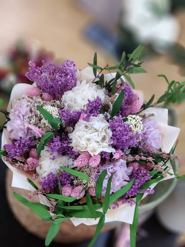 BOUQUET PRESERVADO DANIELA LAVANDA/BLANCO
