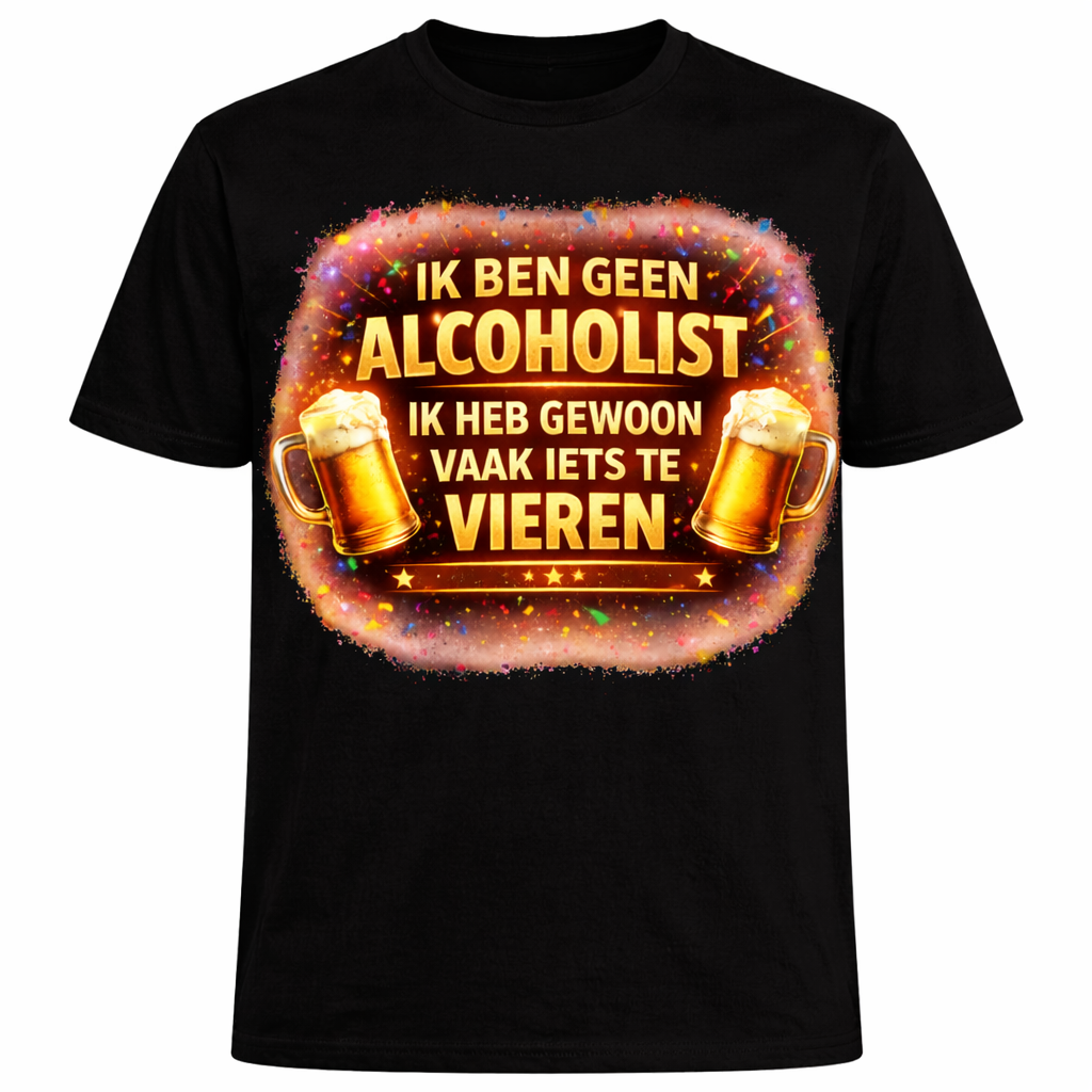 t-shirt ik ben geen alcoholist ik heb gewoon vaak iets te vieren!