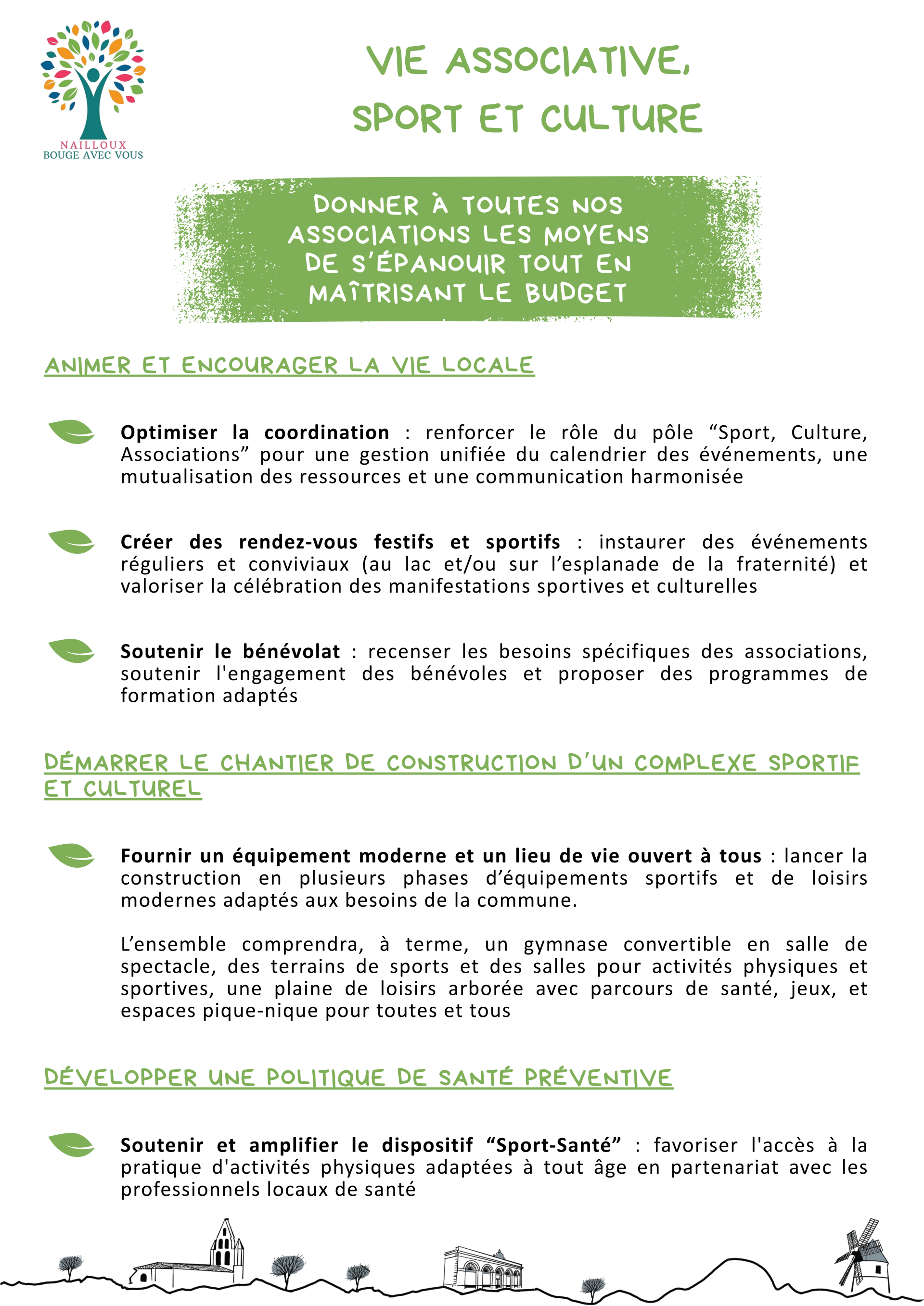 Projet (Lison Gleyses, candidate aux municipales de Nailloux 2026) Vie associative, sport et culture : donner à toutes les associations les moyens de s’épanouir tout en maîtrisant le budget
