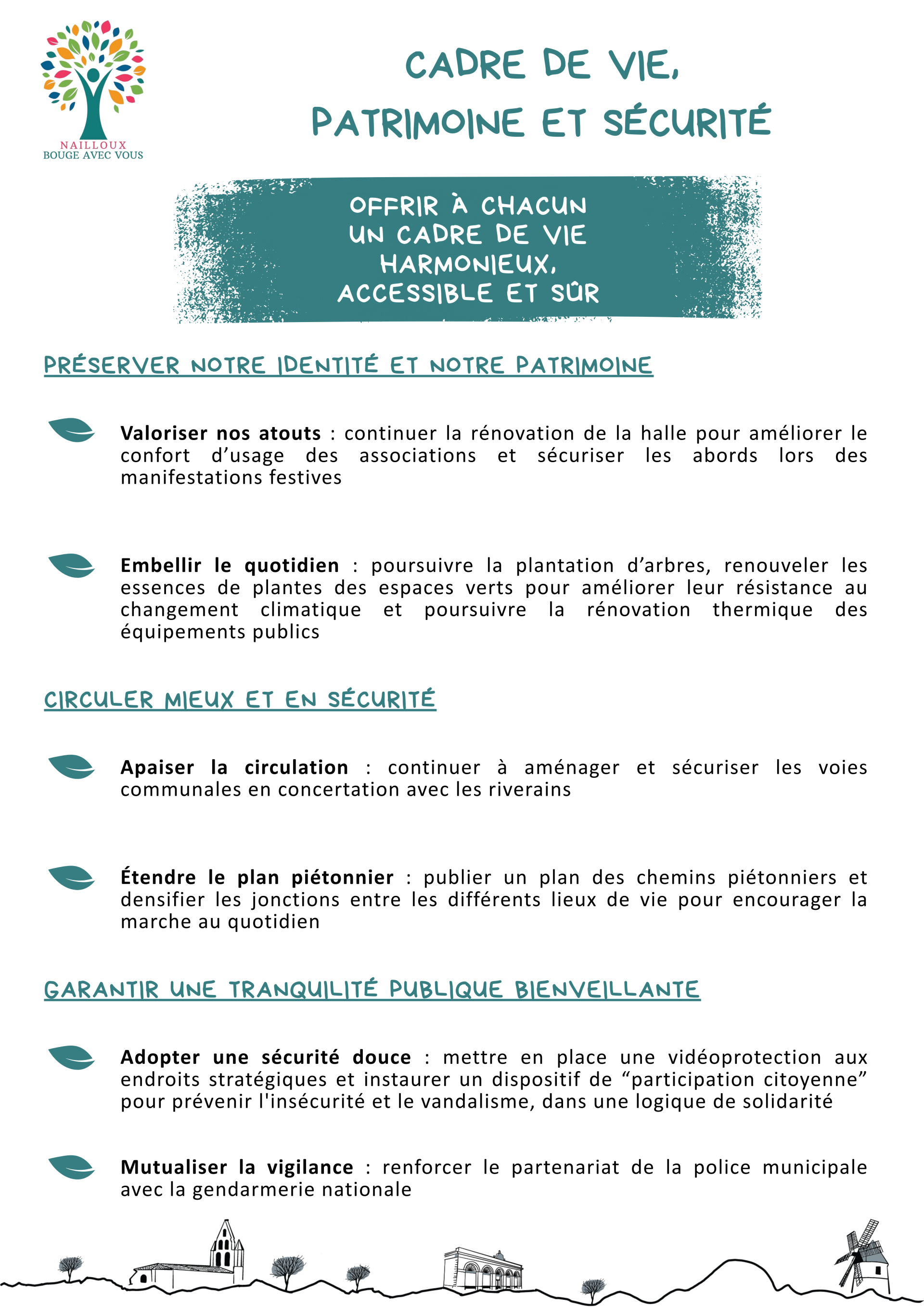Projet (Lison Gleyses, candidate aux municipales de Nailloux 2026) Cadre de vie, patrimoine et sécurité à Nailloux : offrir à chacun un cadre de vie harmonieux, accessible et sûr à Nailloux