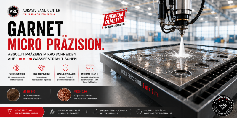 Garnet in Mesh 220 und 240 um präzises Micro Wasserstrahlschneiden zu ermöglichen. In allen Materialien einsetzbar. Wir bieten ihnen hier die Hard Rock Qualität an.