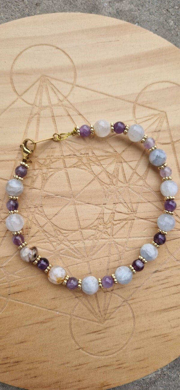 Bracelet Luna Célestine et Améthyste rubanée