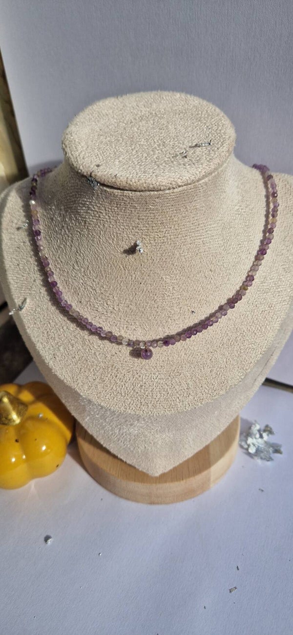 Collier Améthyste perle facettées et améthyste rubanée