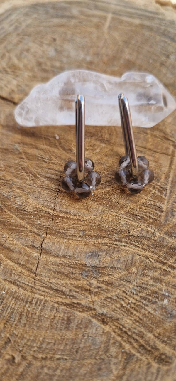 Anneaux Ovale fleurs Quartz fumé