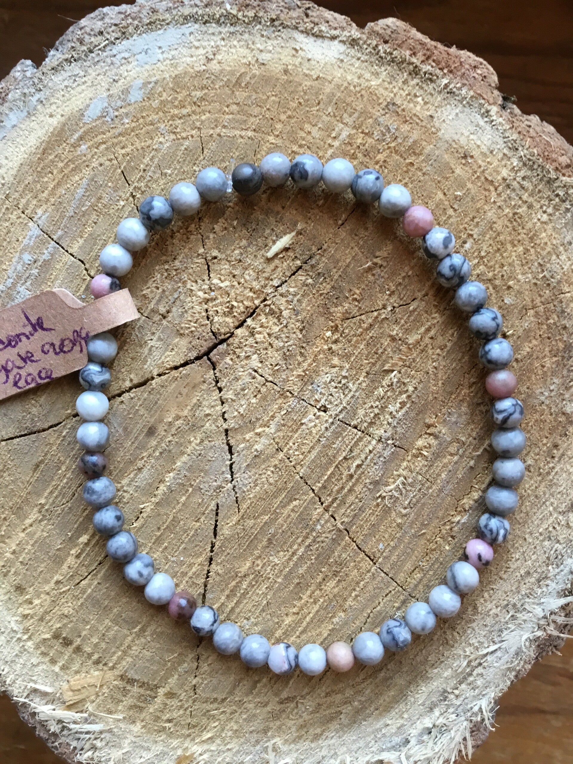 Bracelet boule Rhodonite et agate crazy lace grise homme