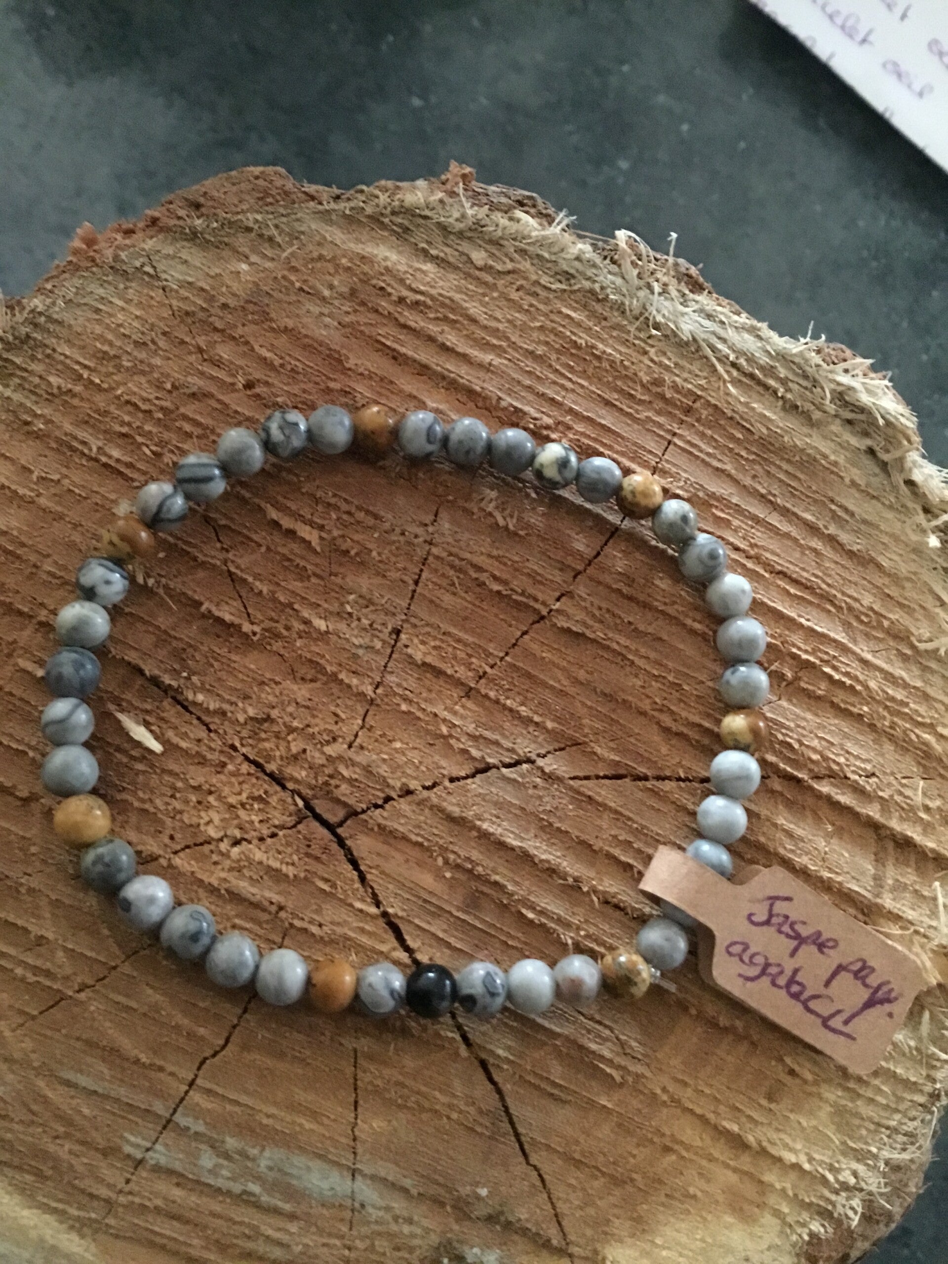 Bracelet jaspe paysage et agate crazy lace grise femme
